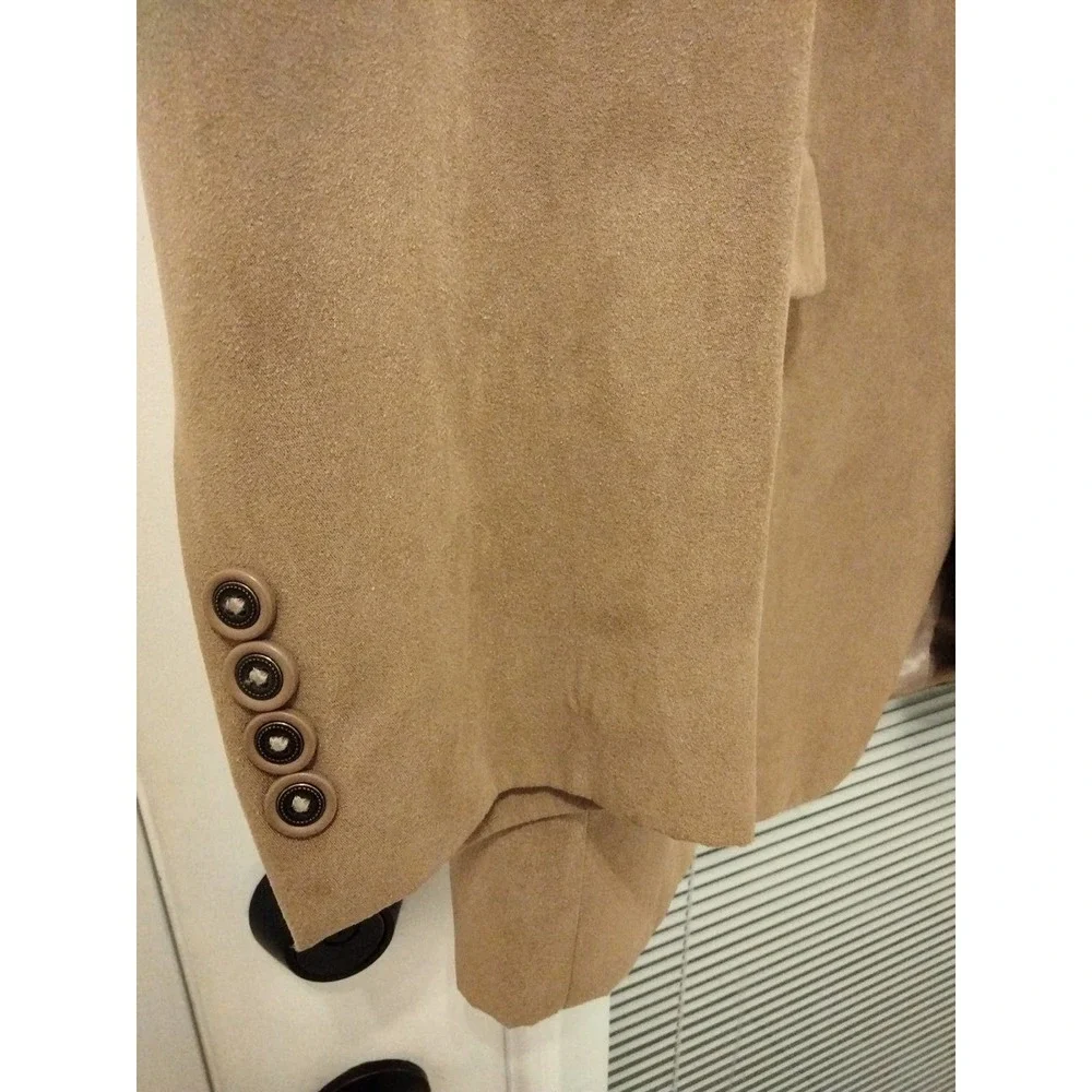 Beige Tan Faux Suede 3 button Men Blazer Size 44 L - Picture 3 of 10